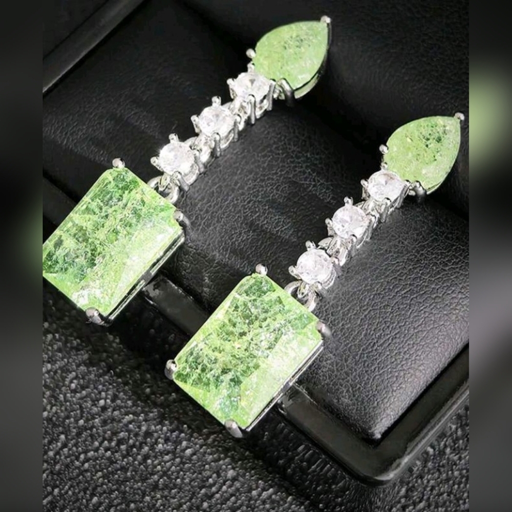 Green Gemstone Drop Earrings - Women Jewelry